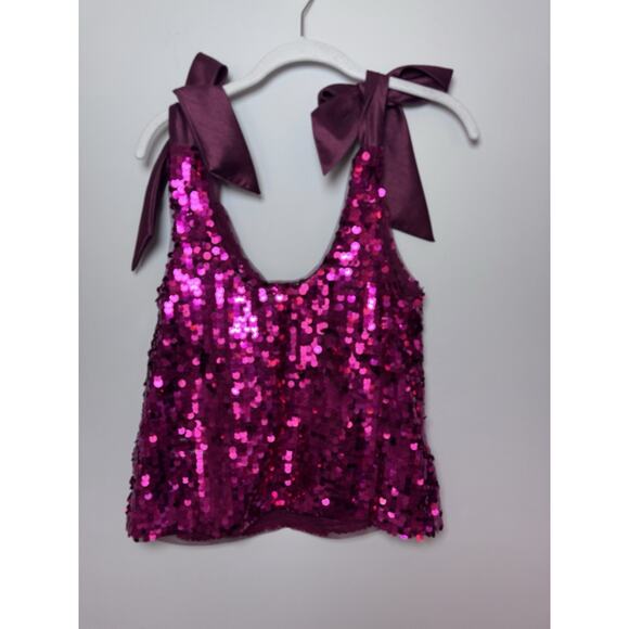 Anthropologie Women's Maeve Sequined Tie-Strap Tank Pink XS - Picture 6 of 16